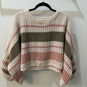 POL Striped Chenille Sweater - Pink, Olive, Cream, size Small